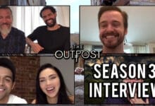 the outpost season 3 cast jessica green, anand, jake, adam and aaron.